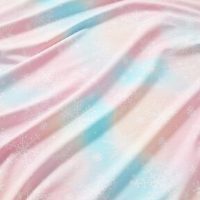 Dżersej bawełniany akwarelowe płatki śniegu, gradient | Glitzerpüppi – lodowy niebieski/różowy, 