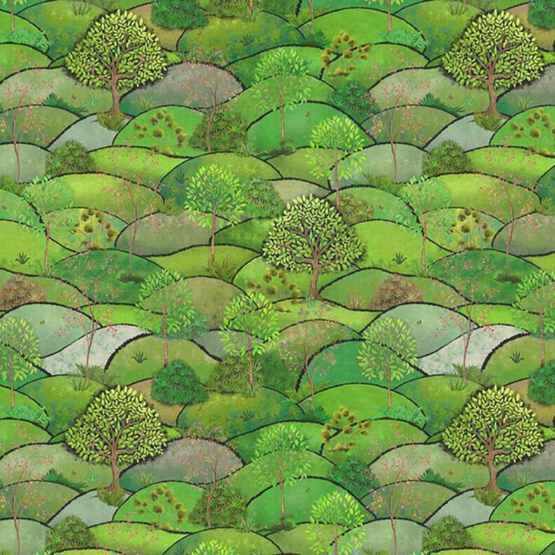 Tkanina dekoracyjna półpanama z nadrukiem cyfrowym Krajobraz wiosenny – zielone jabłuszko,  image number 1