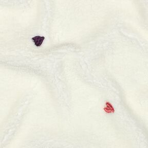 Puszysty plusz haftowane serca | Poppy Fabrics – kość słoniowa/różowy, 