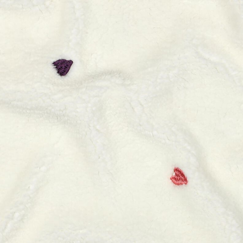 Puszysty plusz haftowane serca | Poppy Fabrics – kość słoniowa/różowy, image number 2