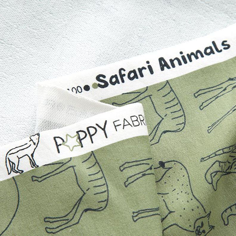 Dzianina dresowa pętelkowa French Terry gezeichnete Safari-Tiere – jasny khaki,  image number 3