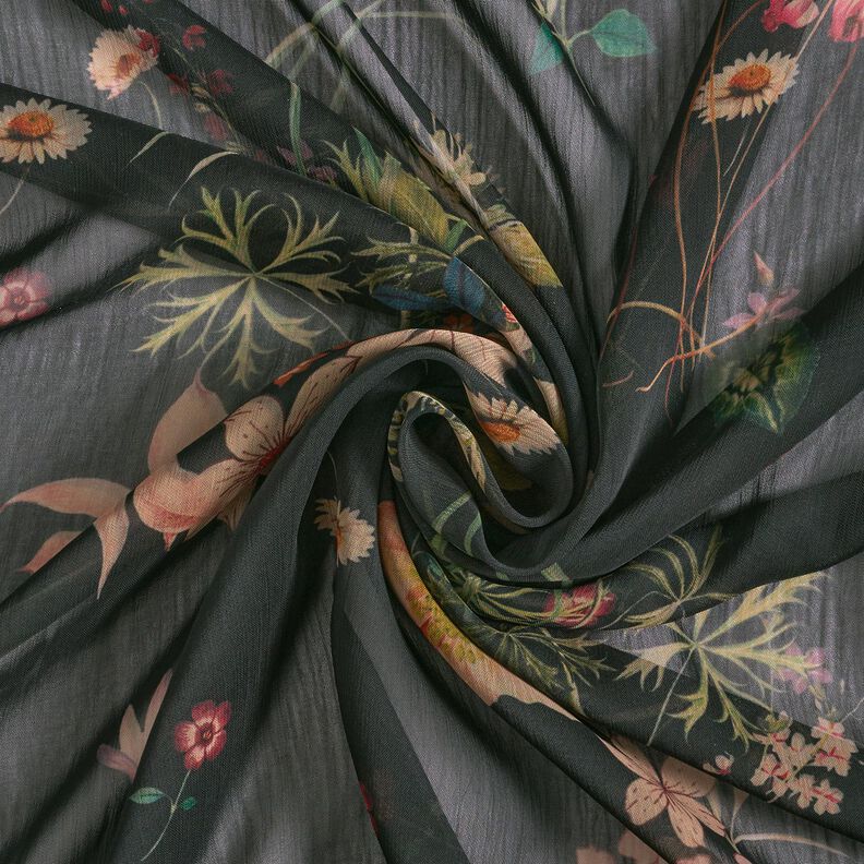 Szyfon w kwiecistą łąkę – czerń | Resztka 90cm,  image number 3
