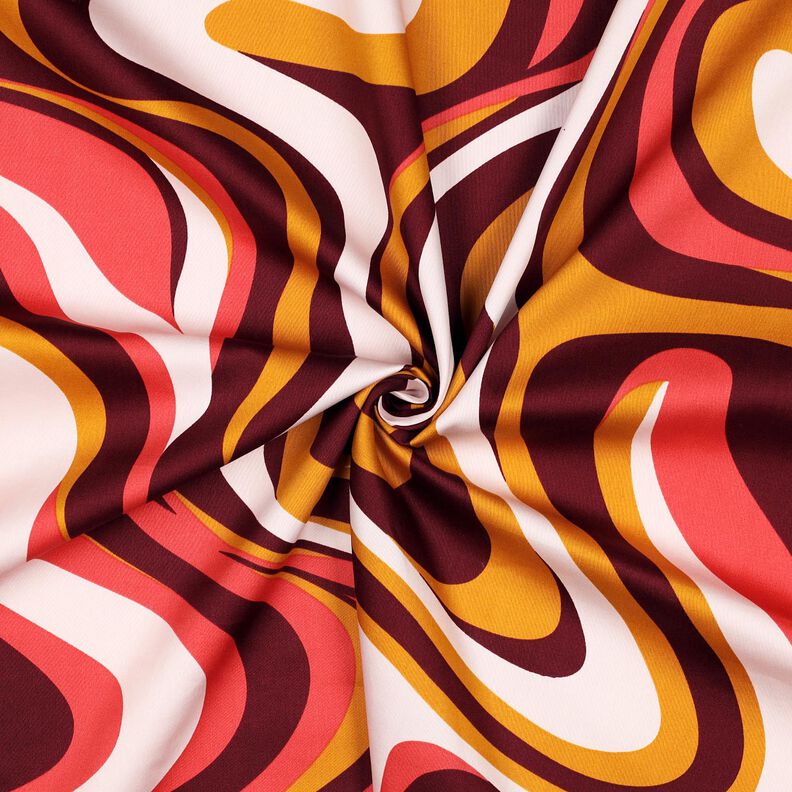 Satyna bawełniana fale retro | Poppy Fabrics – bordo/żółty curry,  image number 3