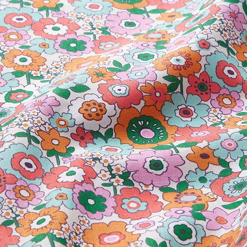 Tkanina bawełniana Kreton kolorowe kwiaty – biel/jasnopomarańczowy,  image number 2