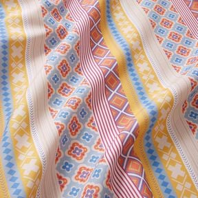 Tkanina na obrus kolaż pasków – mleczna biel/musztarda, 