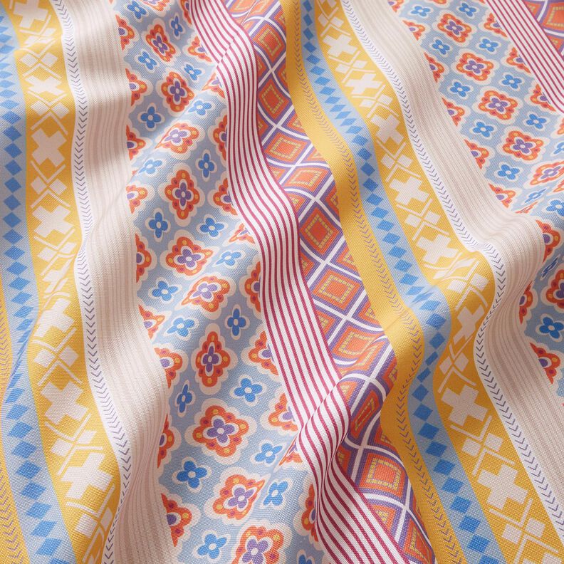 Tkanina na obrus kolaż pasków – mleczna biel/musztarda,  image number 3