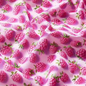 Tkanina bawełniana Popelina maliny w intensywnym kolorze – pastelowy fiolet/zielone jabłuszko, 