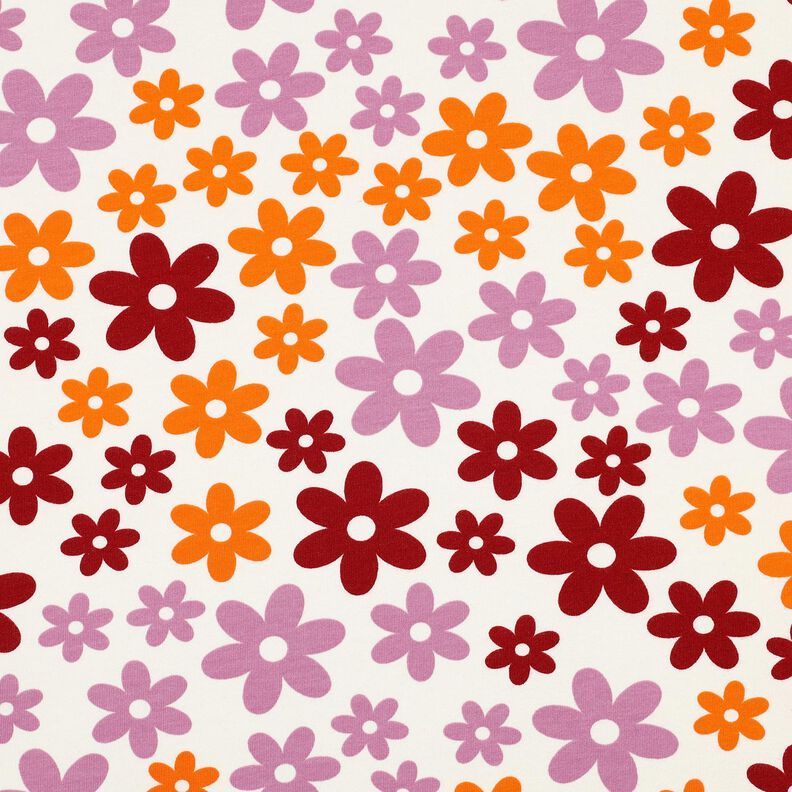 Miękka dzianina dresowa kolorowe kwiaty | Poppy Fabrics – mleczna biel, image number 1