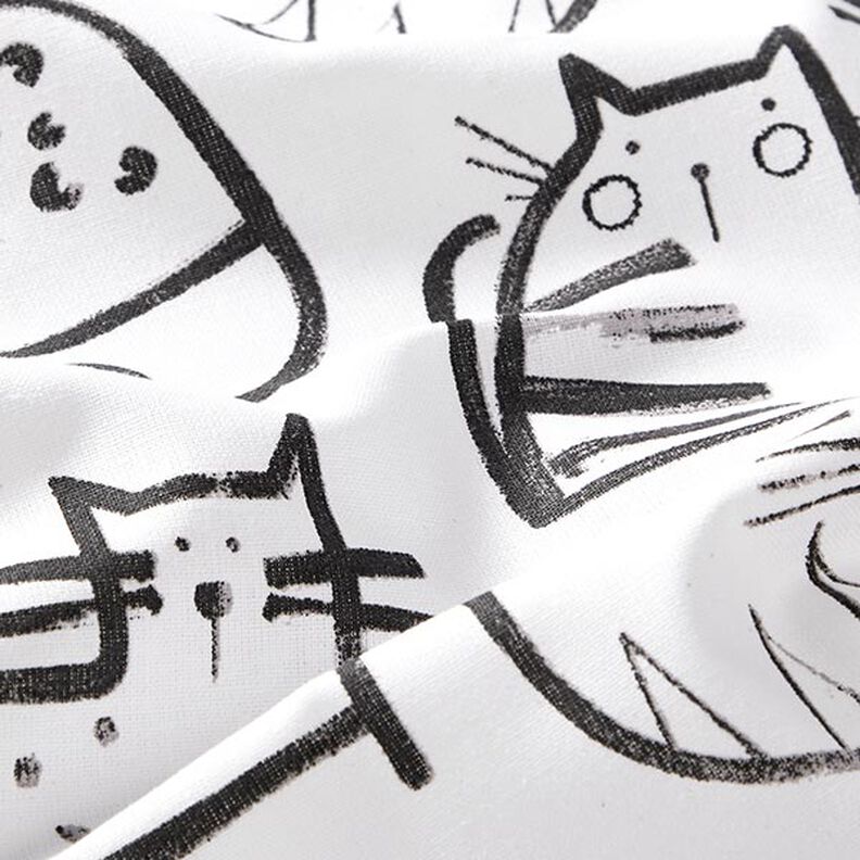 Tkanina bawełniana Kreton szkice kotów – czerń/kość słoniowa,  image number 2