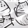 Tkanina bawełniana Kreton szkice kotów – czerń/kość słoniowa,  thumbnail number 2