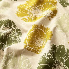 Tkanin dekoracyjna Half panama okazałe kwiaty – żółtooliwkowy/naturalny, 