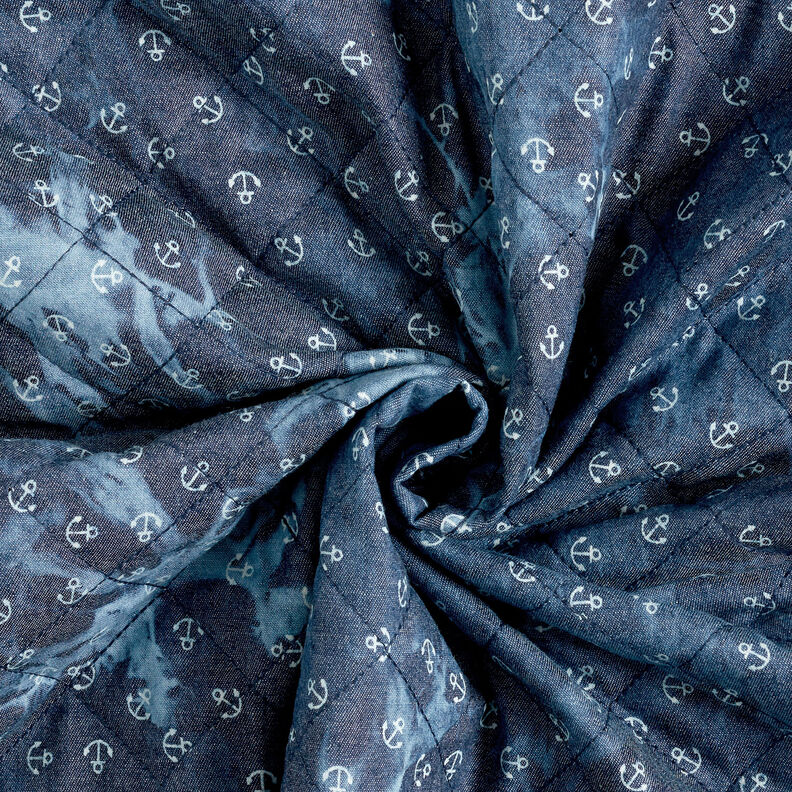 Tkanina pikowana chambray, batik w kotwice – dżins,  image number 4