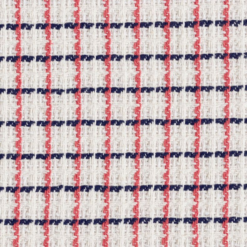 Gruba dzianina bouclé w kratkę – biel/jagodowy,  image number 1