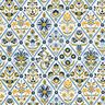 Tkanina bawełniana Kreton kwiatowe kafelki – biel/niebieski brylantowy,  thumbnail number 1