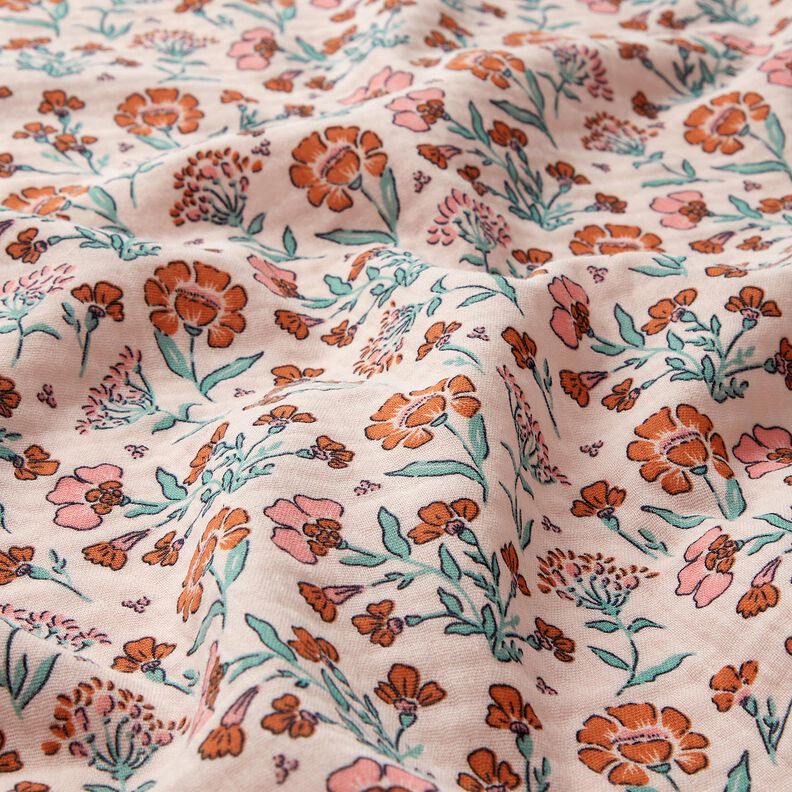 Muślin / Tkanina double crinkle ukwiecona łąka | Poppy Fabrics – różowy,  image number 2