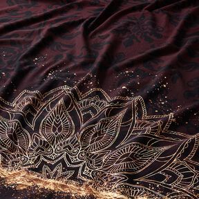 Dżersej bawełnianyTkanina z bordiurą mandala ze złotymi plamkami | Glitzerpüppi – czarny brąz/złoto, 