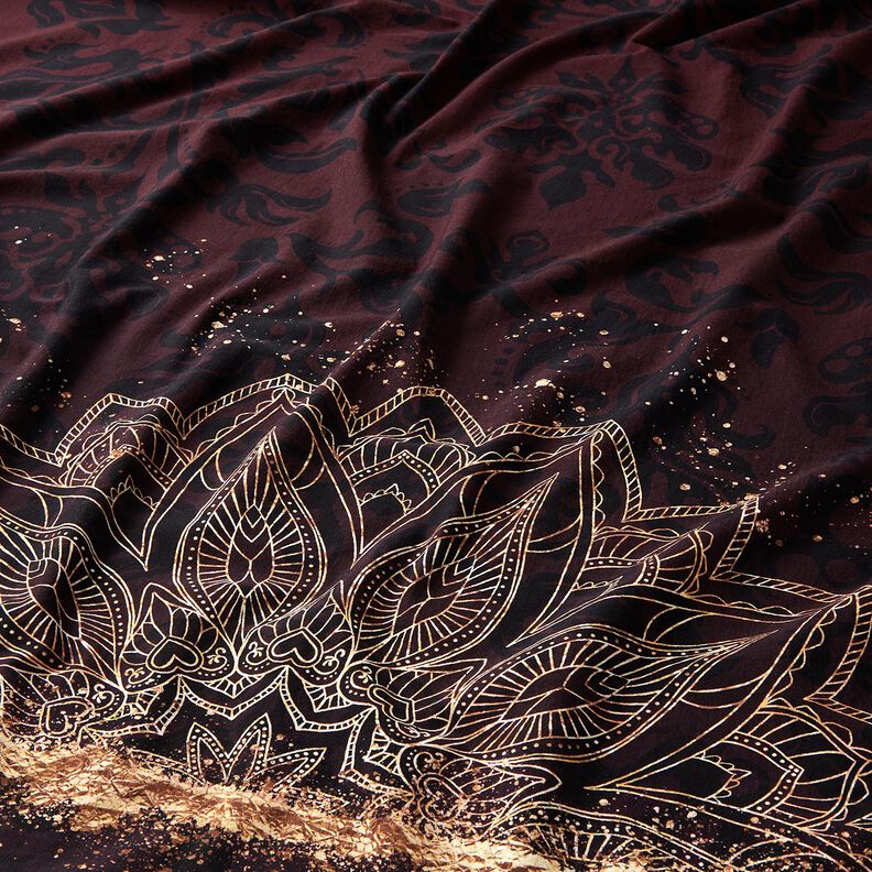 Dżersej bawełnianyTkanina z bordiurą mandala ze złotymi plamkami | Glitzerpüppi – czarny brąz/złoto,  image number 2