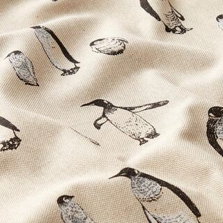 Tkanina dekoracyjna half panama Pingwiny – naturalny, 