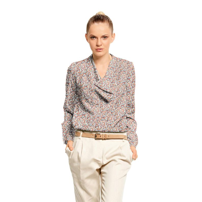 Tkanina wiskozowa kwietna łąka – jasnoniebieski jeans/czerń,  image number 6