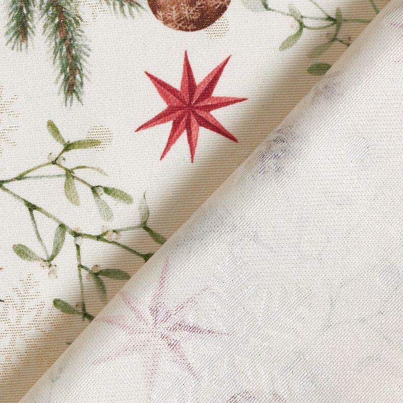 Tkanin dekoracyjna Żakard Lureks gałązki jodły – naturalny/złoto,  image number 4