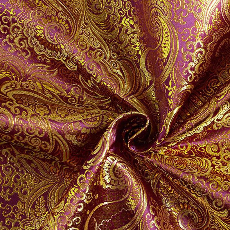 Żakard odzieżowy metaliczny wzór Paisley – lilia/złoto,  image number 4