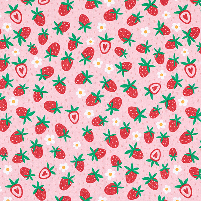 Dżersej bawełniany Słodkie truskawki | PETIT CITRON – róż,  image number 1
