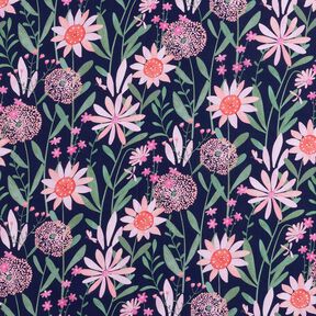 Popelina bawełniana duże kwiaty łąkowe nadruk cyfrowy | Poppy Fabrics – ciemnogranatowy, 