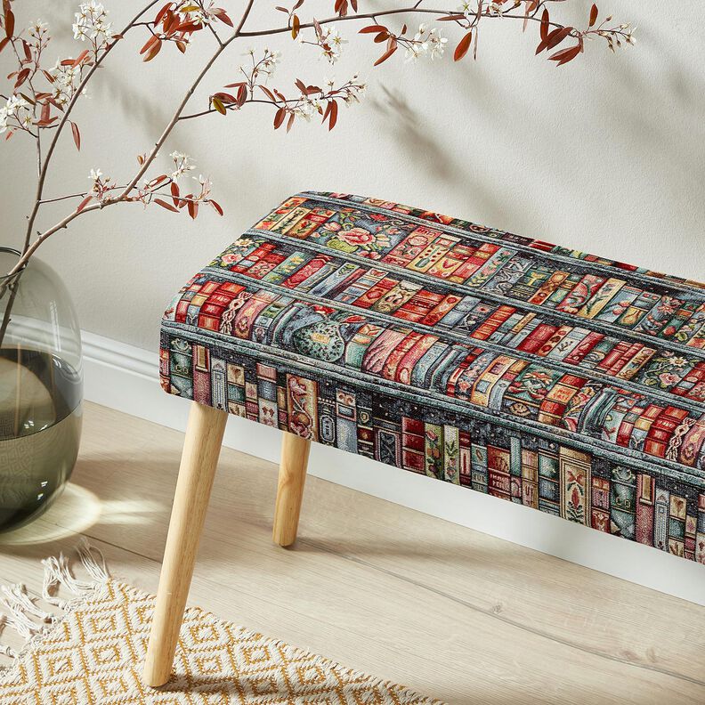 Tkanin dekoracyjna Gobelin kolorowa p&oacute;łka na książki &ndash; świerk srebrny/czerwień karminowa,  image number 5