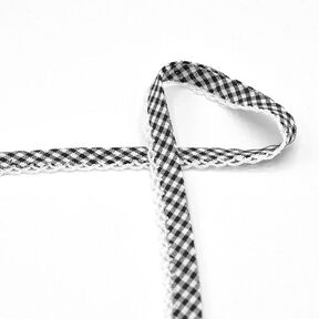 Taśma skośna Kratka Vichy z szydełkową obwódką [20 mm] – czerń, 