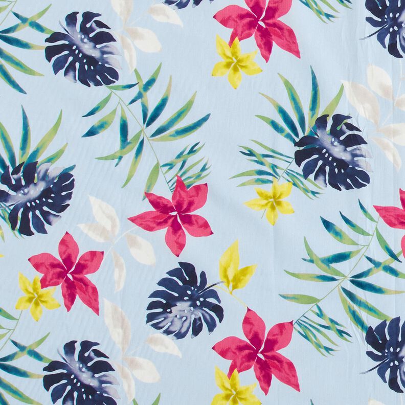 Tkanina bawełniana w tropikalne kwiaty – jasnoniebieski,  image number 2