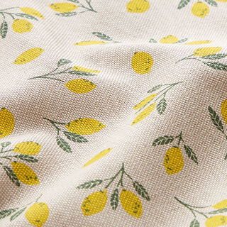 Tkanina dekoracyjna half panama, mini cytryny – żółć/naturalny, 