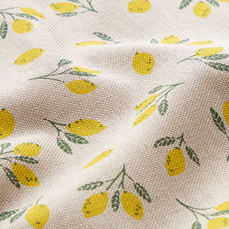 Tkanina dekoracyjna half panama, mini cytryny – żółć/naturalny,  image number 2