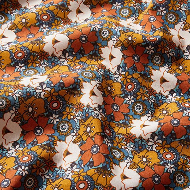 Tkanina bawełniana Kreton kwiaty retro – karmelka,  image number 2