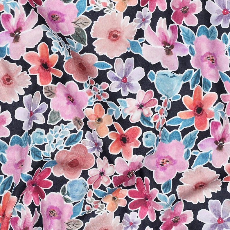 Popelina bawełniana kwiaty | Poppy Fabrics – czarnoniebieski,  image number 2