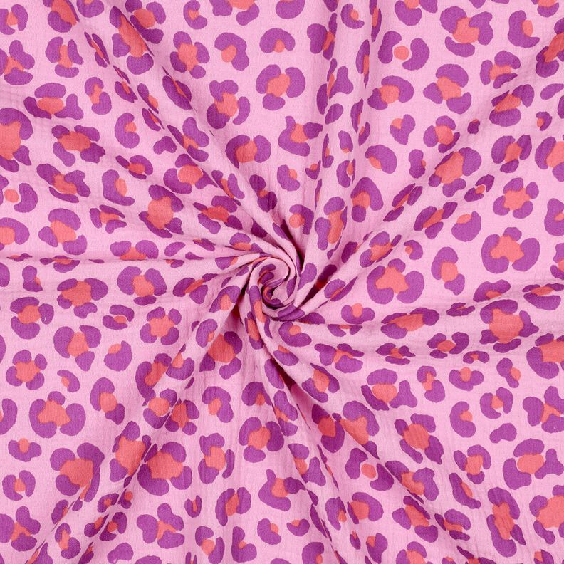 Muślin / Tkanina double crinkle kolorowa panterka | Poppy Fabrics – pastelowy fiolet/czerwona lilia, image number 3