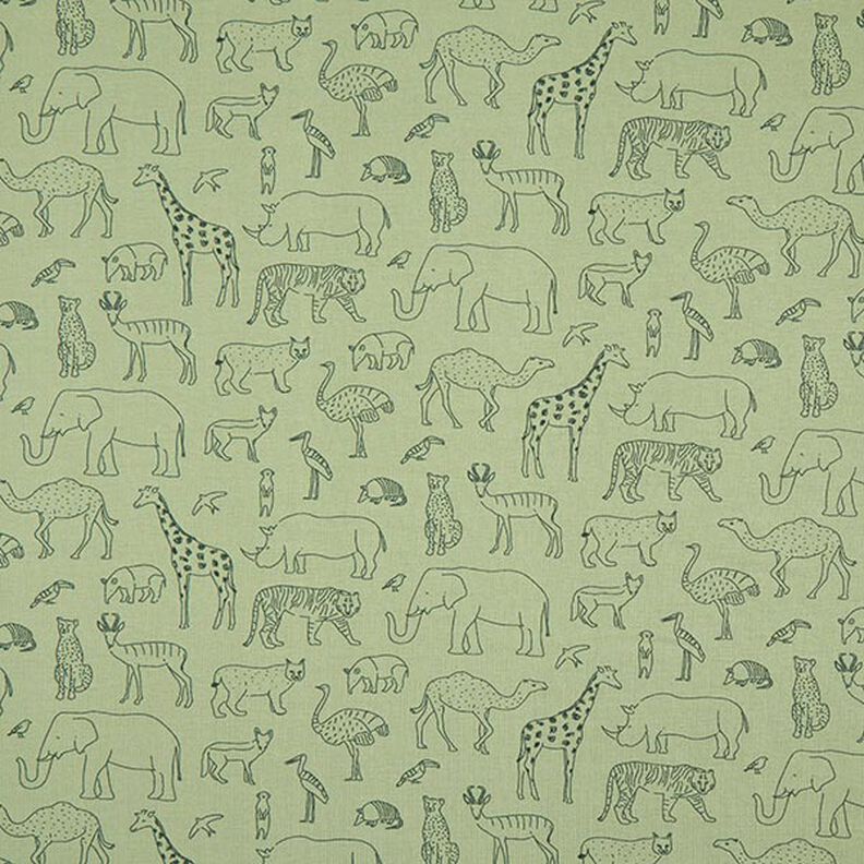 Dzianina dresowa pętelkowa French Terry gezeichnete Safari-Tiere – jasny khaki,  image number 1