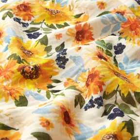 Muślin / Tkanina double crinkle Łąka słonecznikowa nadruk cyfrowy | Poppy Fabrics – krem, 