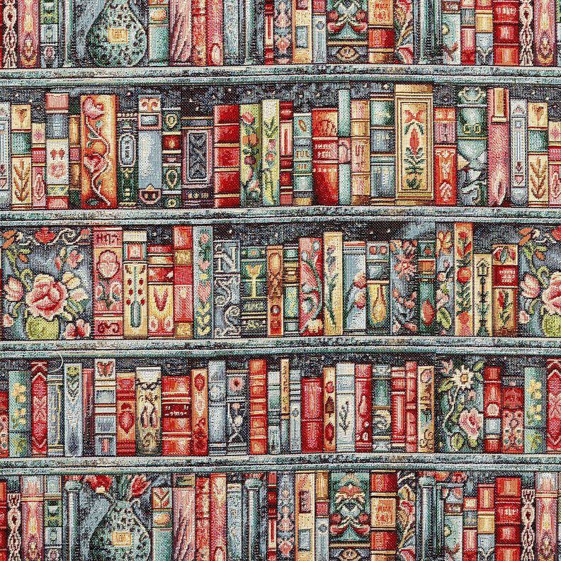 Tkanin dekoracyjna Gobelin kolorowa p&oacute;łka na książki &ndash; świerk srebrny/czerwień karminowa,  image number 1