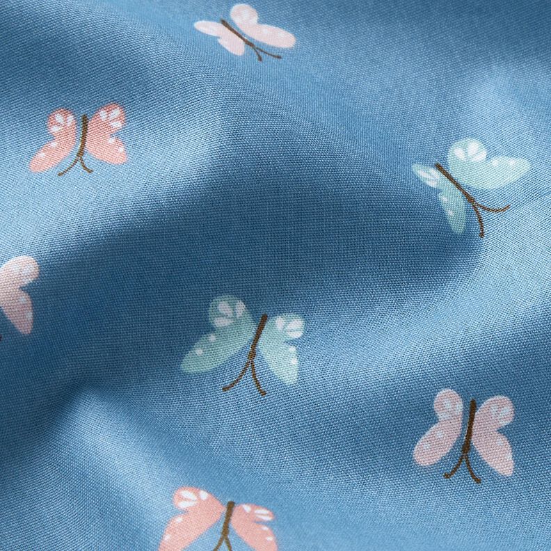 GOTS Popelina bawełniana motyle – niebieski brylantowy,  image number 2