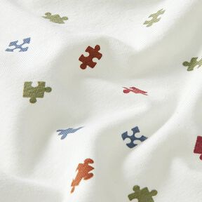 Dżersej bawełniany fragmenty puzzli – mleczna biel, 