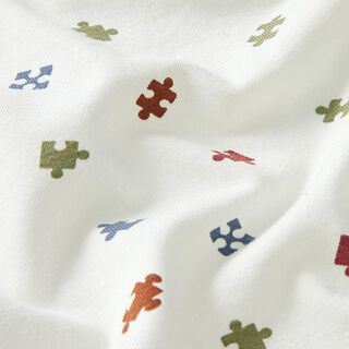Dżersej bawełniany fragmenty puzzli – mleczna biel, 