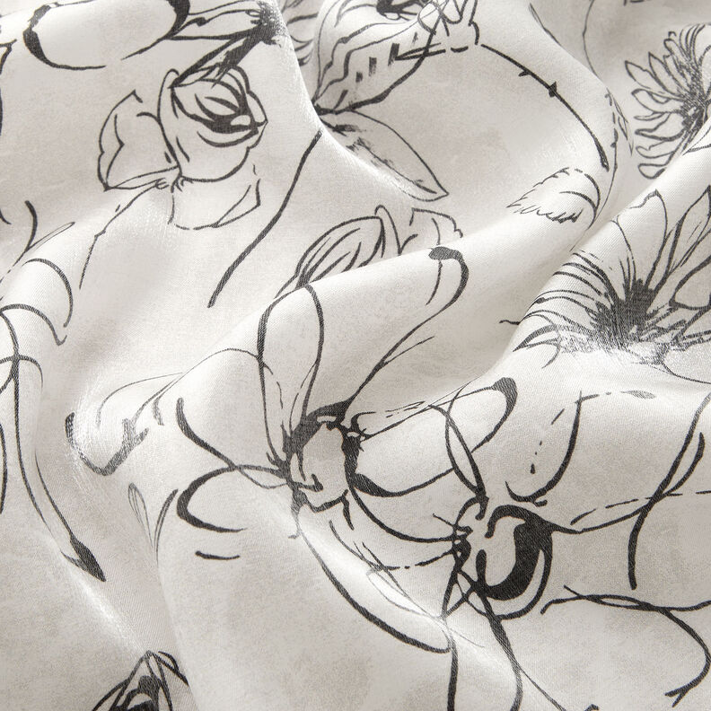 Mieszanka z wiskozą z metalicznym połyskiem i rysunkiem kwiatów – biel/czerń,  image number 3