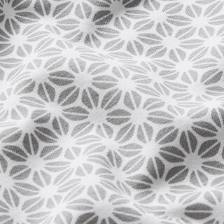 Dżersej bawełniany abstrakcyjny wzór kwiatowy – mleczna biel/szary, 