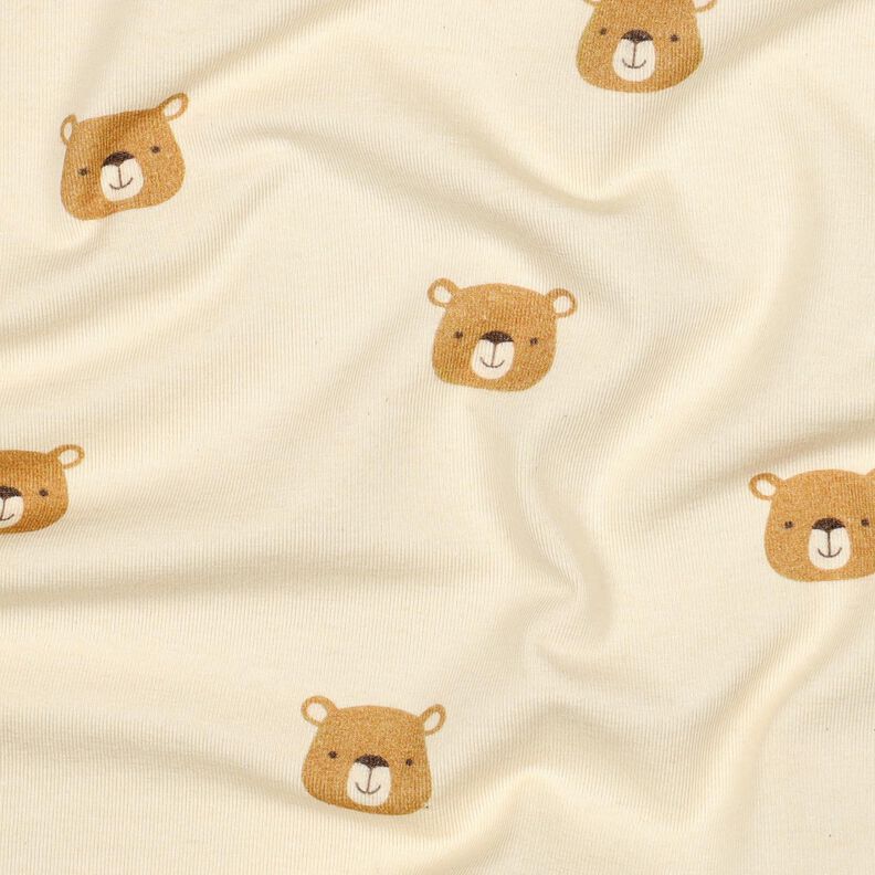 GOTS Dżersej bawełniany misie | Poppy Fabrics – mleczna biel/jasny brąz, image number 2