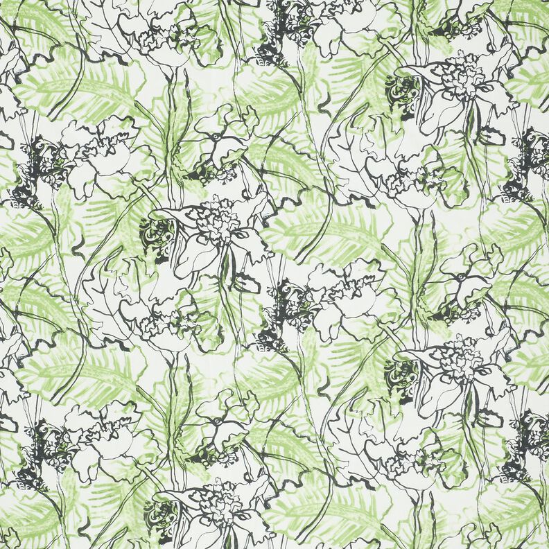 Mieszanka bawełny i jedwabiu w abstrakcyjne kwiaty – kość słoniowa/majowa zieleń,  image number 1