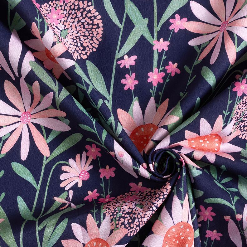 Popelina bawełniana duże kwiaty łąkowe nadruk cyfrowy | Poppy Fabrics – ciemnogranatowy,  image number 3