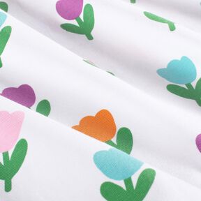 Dżersej bawełniany stylizowane tulipany – biel/czerwona lilia, 