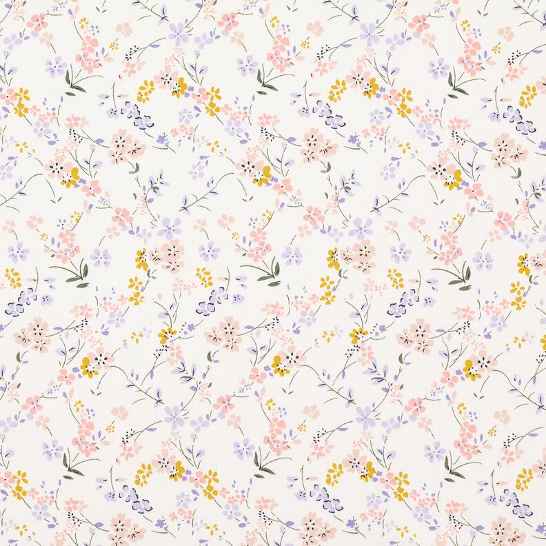 Popelina bawełniana w delikatne kwiaty – biel/liliowy,  image number 1