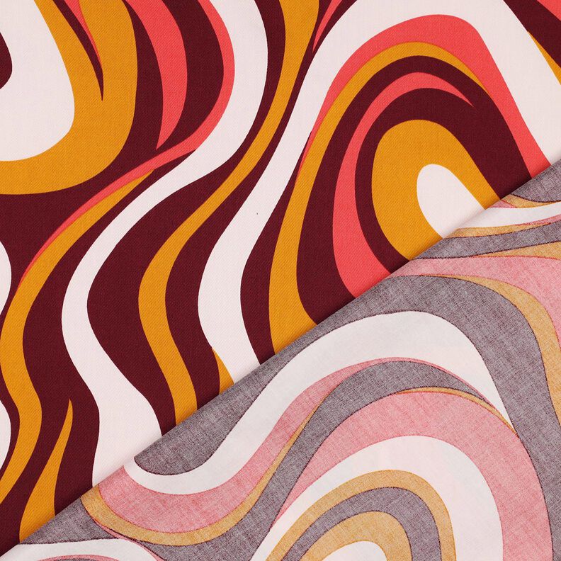 Satyna bawełniana fale retro | Poppy Fabrics – bordo/żółty curry,  image number 4