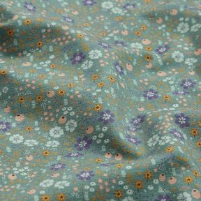 Dżersej bawełniany leśna łąka kwiatowa nadruk cyfrowy – zieleń trzcinowa, 